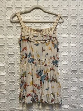 Vintage?  Nanette Lepore Cream Butterfly Print babydoll top with Ruffle Trim